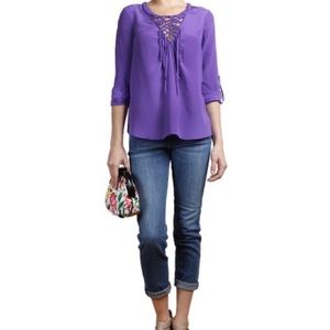 REBECCA TAYLOR Purple Macrame Silk Top Blouse Sz 4